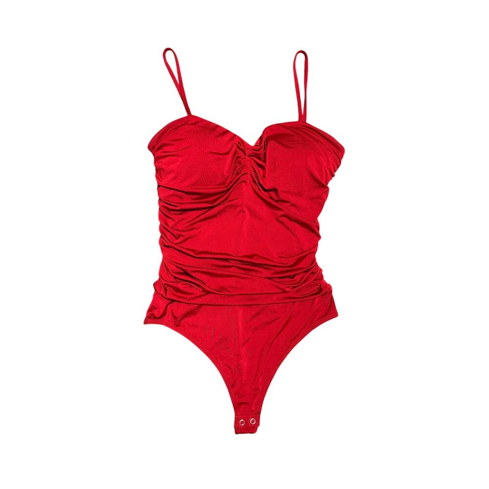 Express Body Contour Red Sweetheart Ruched Bodysuit – Size M